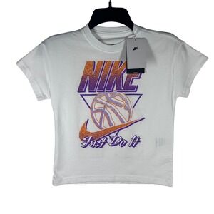 Nike Kids Graphic T Shirt White Orange Purple Basketball Just Do‎ It Size XS NEW